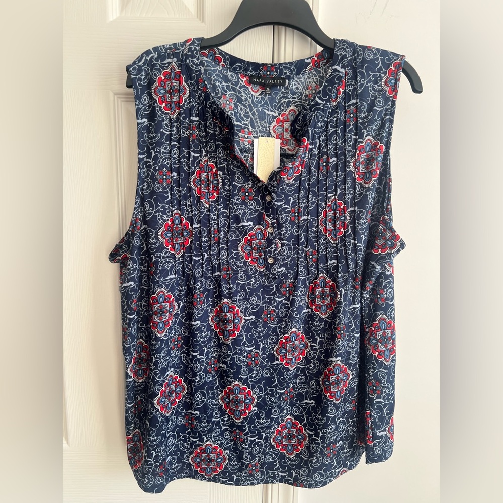 Napa Valley floral Sleeveless Top - Navy and Red